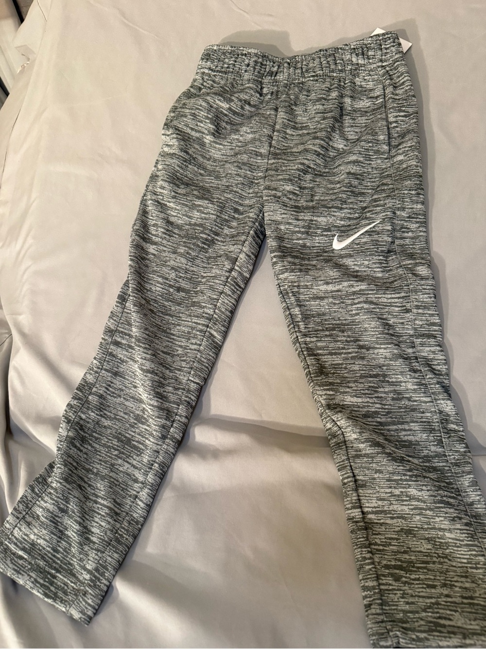 Nike Gray Marled Kids' Jogger Sweatpants with White Swoosh